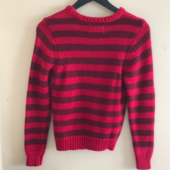 Rolla's Crewneck Red & Purple Striped Cropped 100% Cotton Sweater - Picture 6 of 6